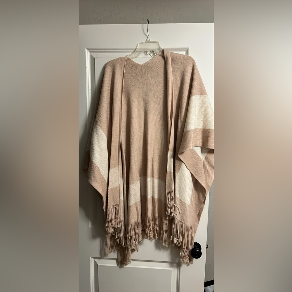 BCBG Beige and Cream Poncho
